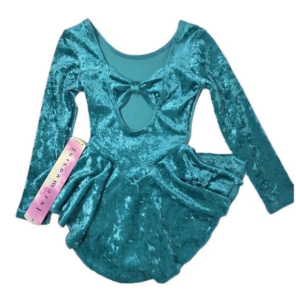 Gilda Marx VTG Bow Keyhole Crushed Velvet Dance Skate Dress Leotard Kids 4/6 - Picture 12 of 16